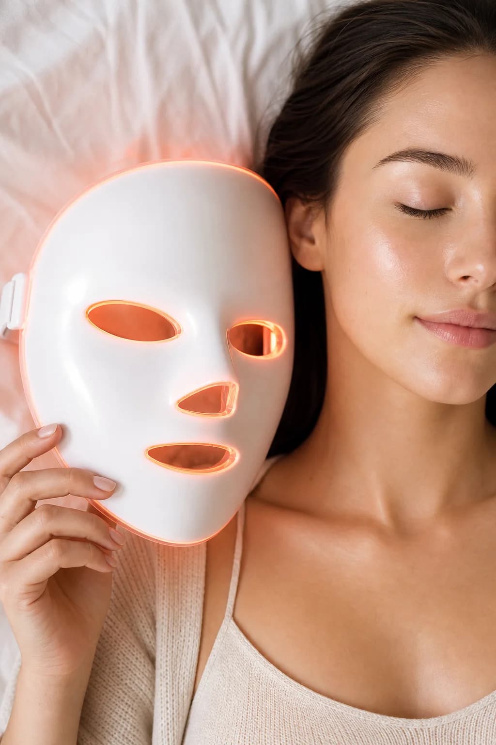 Woman performing her morning beauty ritual